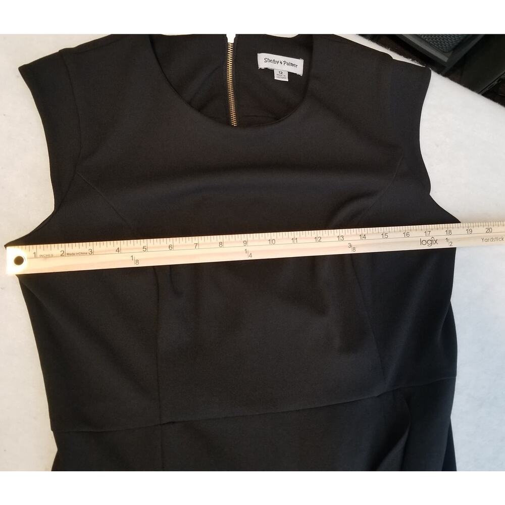 Shelby + Palmer Black Sheath Dress, Ruffle Detail, Cap Sleeve, Modest, Size 12 - Picture 7 of 10